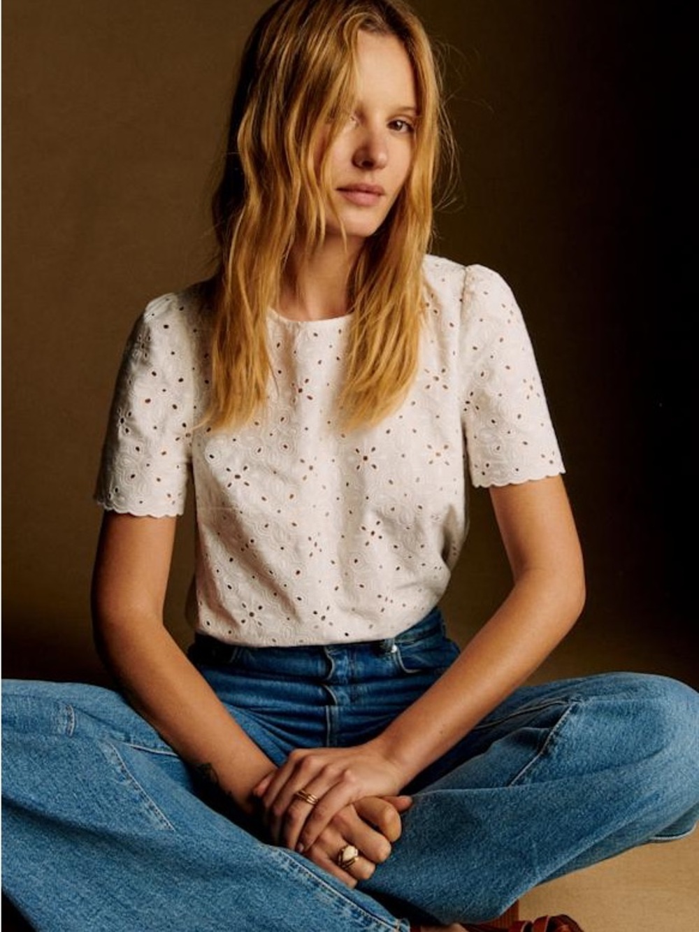 NWT Sézane Annabelle Broderie Anglaise Blouse Écru Size 34